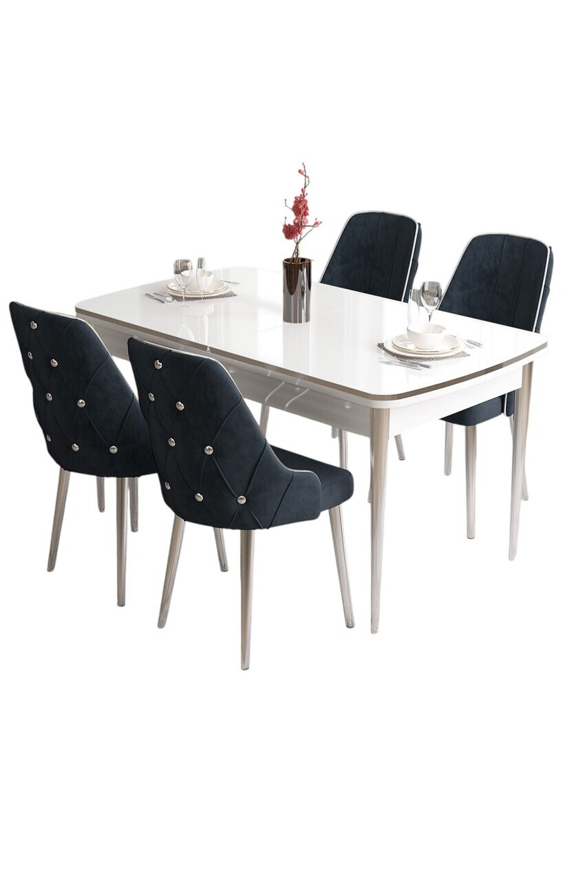 Set masa si scaune (5 piese), Hanah Home, Tia, Alb / Crom / Antracit — imaginea 2