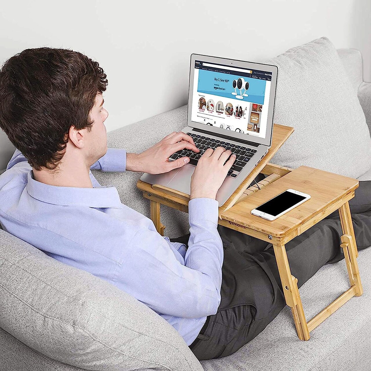 Masuta pentru laptop, Songmics, LLD01N, inaltime ajustabila, 55 x 35 x 21-29 cm, bambus - 2 | YEO