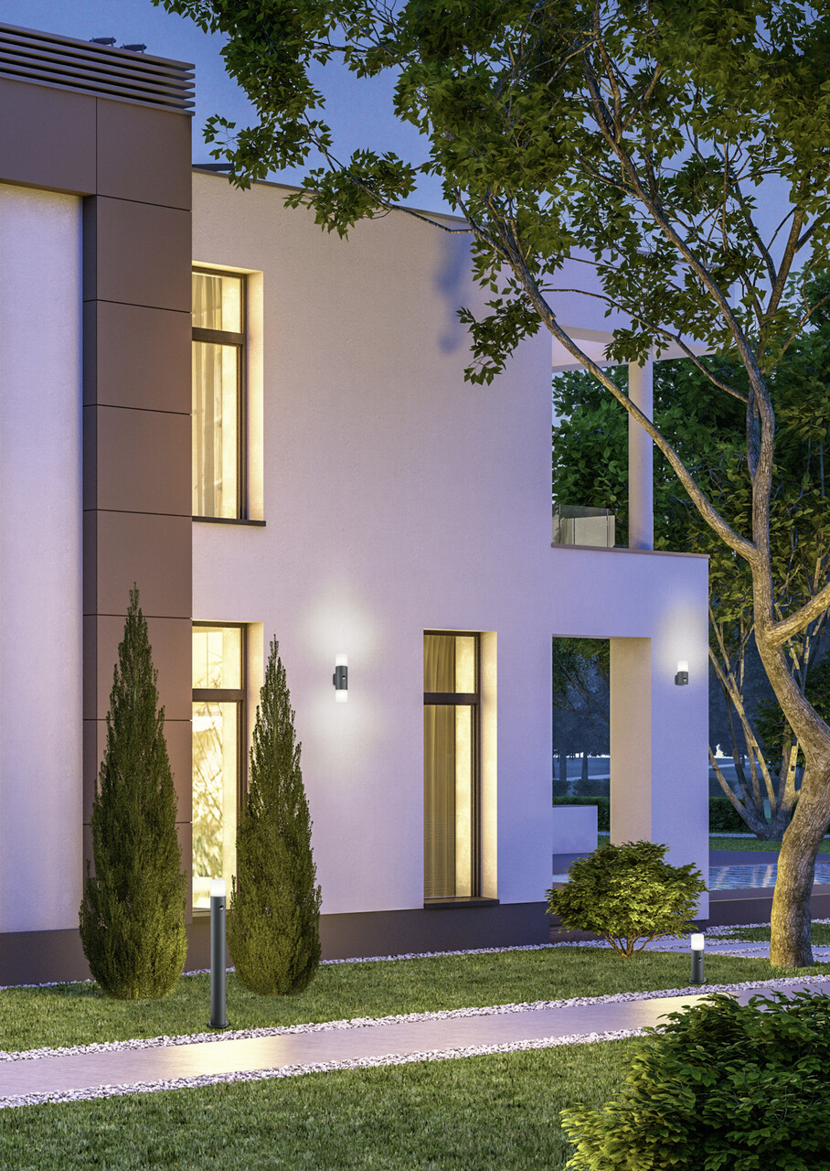 Aplica de perete pentru exterior cu senzor Hoosic, TRIO, 8.5x11.8x17.5 cm, 28W, 1x E27, aluminiu, antracit