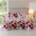 Lenjerie de pat dubla King Size, Poppy Field, 100% bumbac flanel, 4 piese, alb/rosu