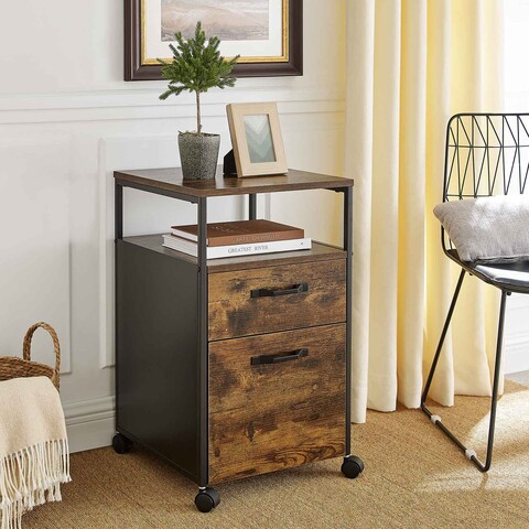Dulap de birou pentru dosare, Vasagle, cu compartiment A4 si letter, 41x45x66 cm, MDF/PAL/otel, maro rustic
