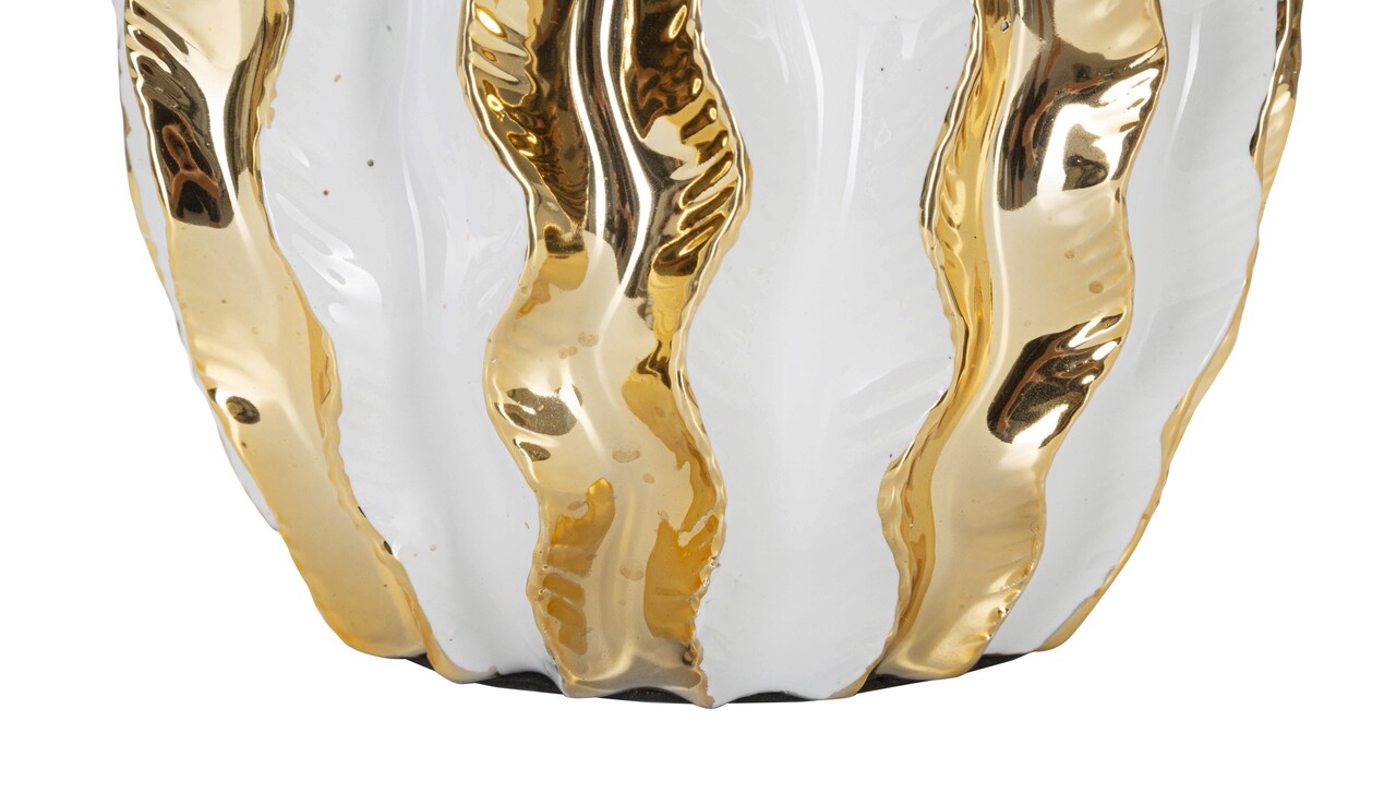 Lampa de masa, Glam Stary, Mauro Ferretti, 1 x E27, 40W, 33 x 33 x 48 cm, ceramica/fier/textil, alb/auriu
