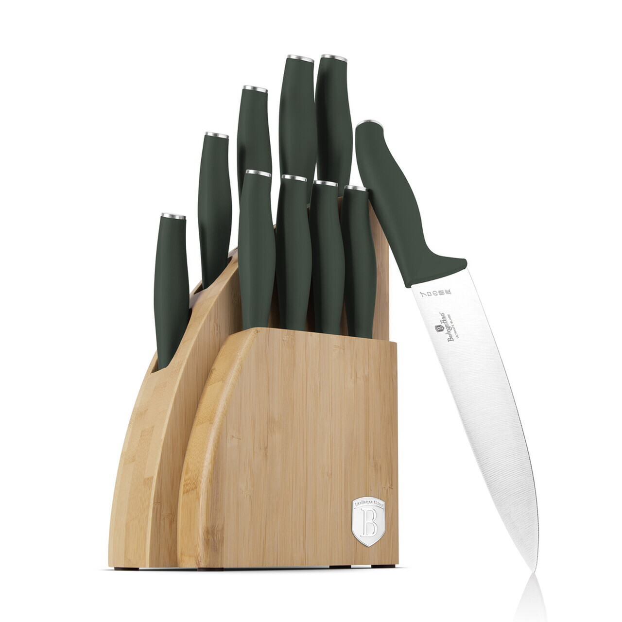 Set 9 cutite cu suport Berlinger Haus, Matte Green, inox/bambus, verde mat/natur - imagine 12
