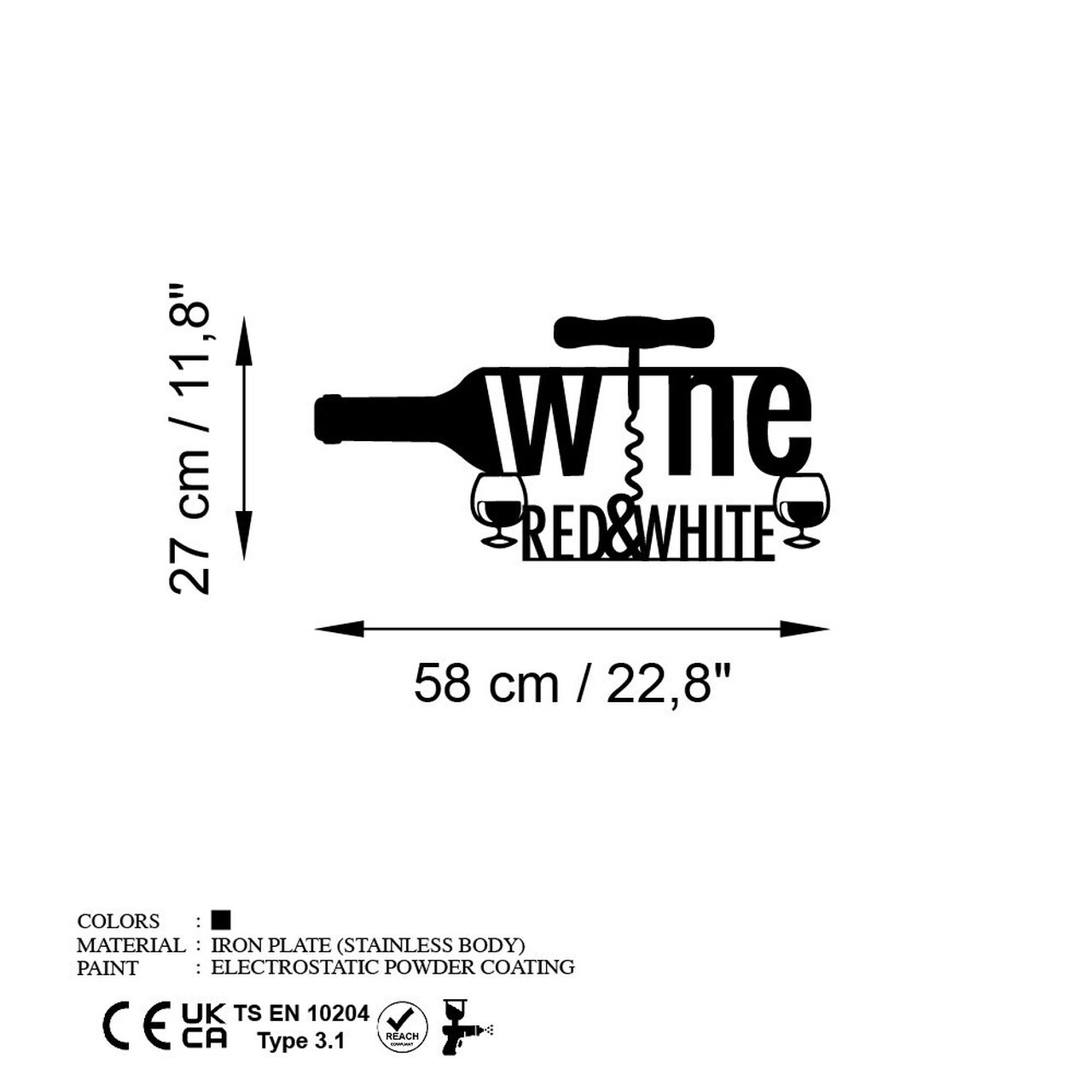Decoratiune de perete, Red & White, Dimensiune: 58 x 27 cm , Negru — imaginea 6