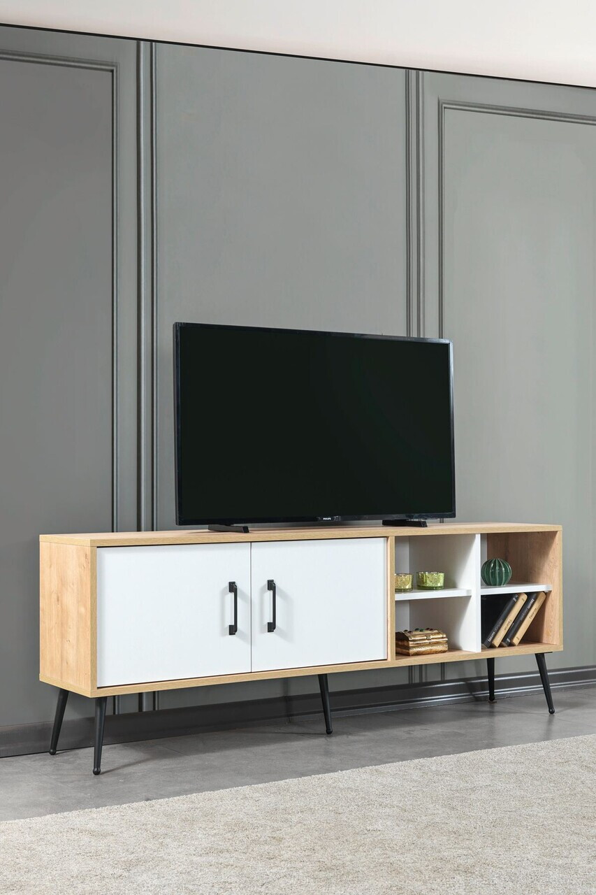 Comoda TV, Hanah Home, Şile 3611, 160x60x35 cm, PAL, Stejar Safir / Alb — imaginea 4