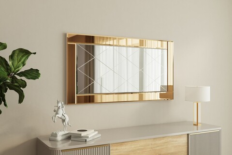 Oglinda decorativa, Siam, Pierre, 60x120x2.2 cm, MDF , Bronz / Alb