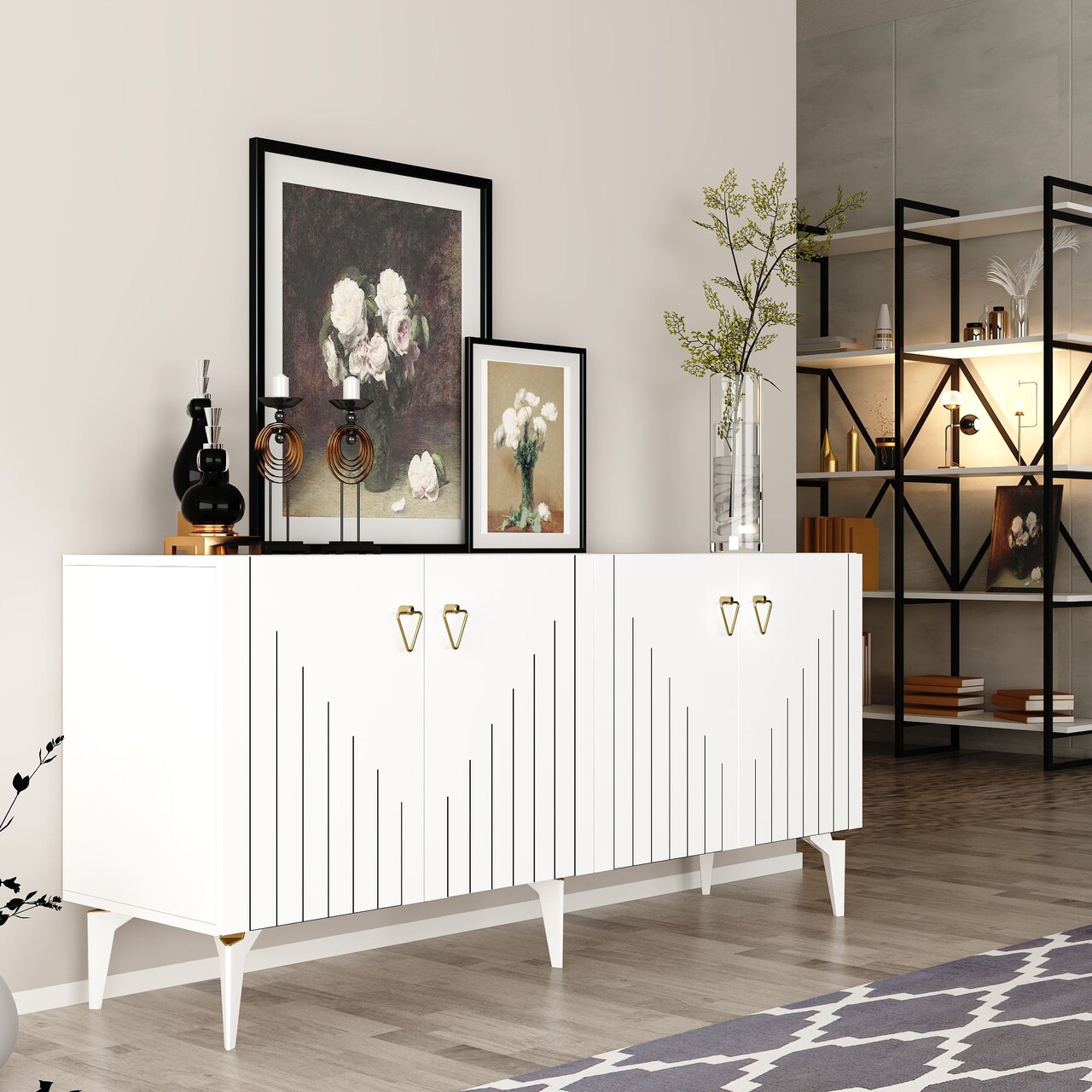 Consola, Hanah Home, Meda, 150x79x40 cm, PAL , Alb/Auriu - view 2