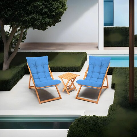 Set mobilier de gradina 3 piese, Meya Dekor, My005, Lemn de fag, Albastru / Natural