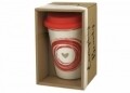 Cana cu capac de silicon Simply Love E, Duo, 380 ml, portelan, alb/rosu