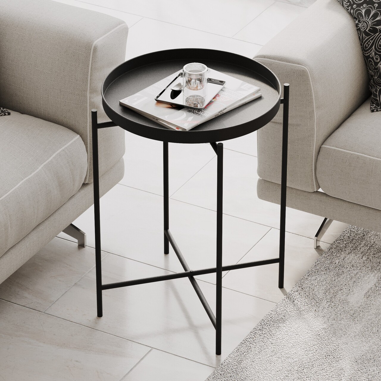 Masuta de cafea, Cerritos, Shb-007, 46x56x46 cm, Metal, Negru - 1 | YEO