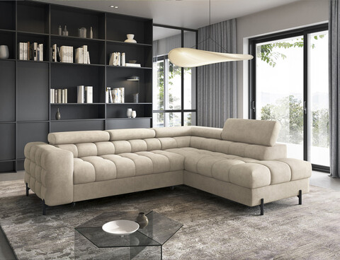 Coltar extensibil dreapta 5 locuri ELTAP, RT-18AU, Ferucce, 276x200x93 cm, lemn/poliester, bej deschis