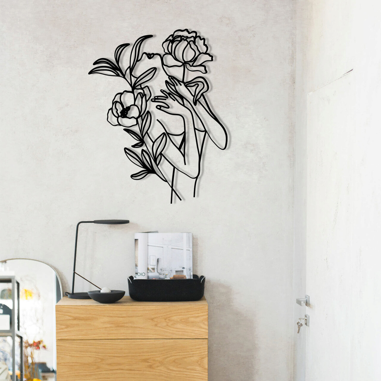 Decoratiune de perete, Elif, Metal, Dimensiune: 48 x 48 cm, Negru
