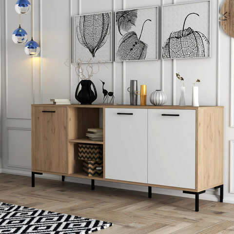 Consola, mezza, aurora, 180x80x45 cm, stejar / alb