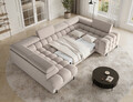 Coltar extensibil stanga 3 locuri ELTAP, LT-18ROY, Fectory, 346x205x93 cm, lemn/poliester, bej deschis