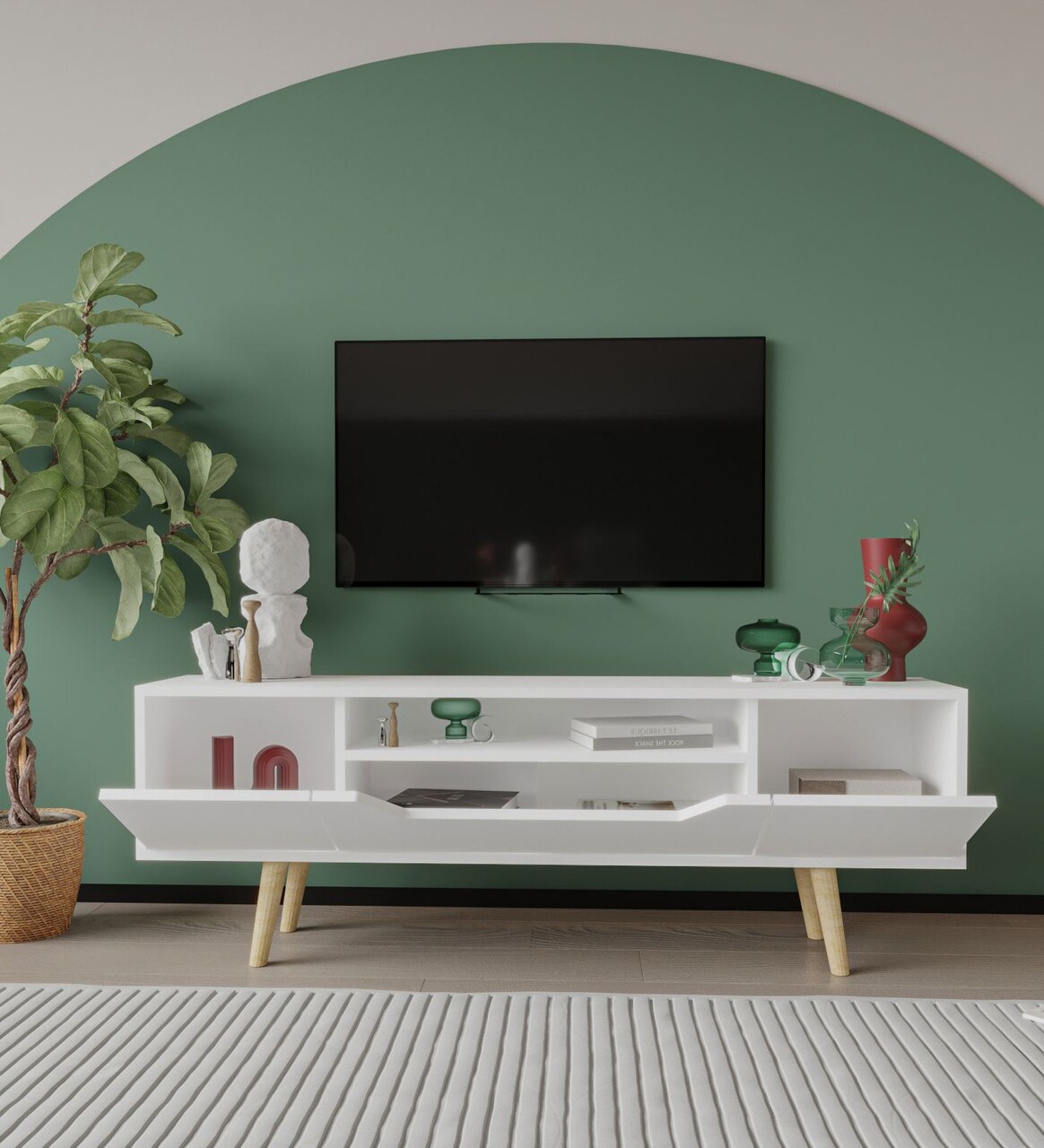 Comoda TV, Hanah Home, Roma 150, 150x53x29.8 cm, PAL, Alb - imagine 3