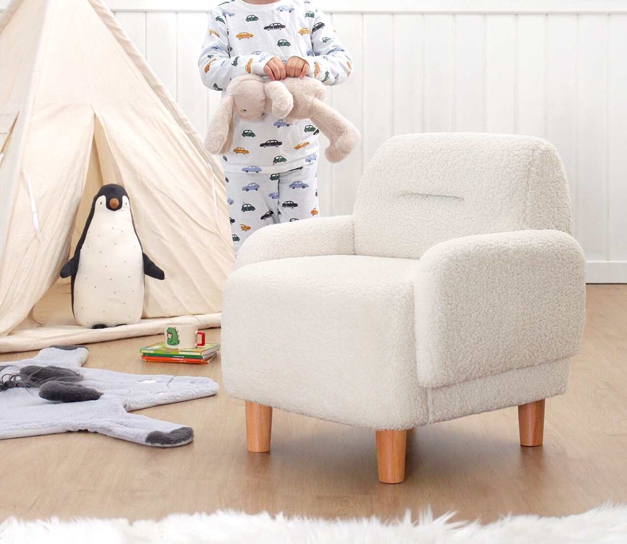 Fotoliu pentru copii, Fluffe, 209FLF1427, Blana artificiala, Alb - 2 | YEO