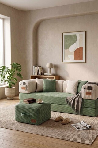 Canapea extensibila 3 locuri, Atelier del Sofa, 326NYR1162, Mentă / Cremă