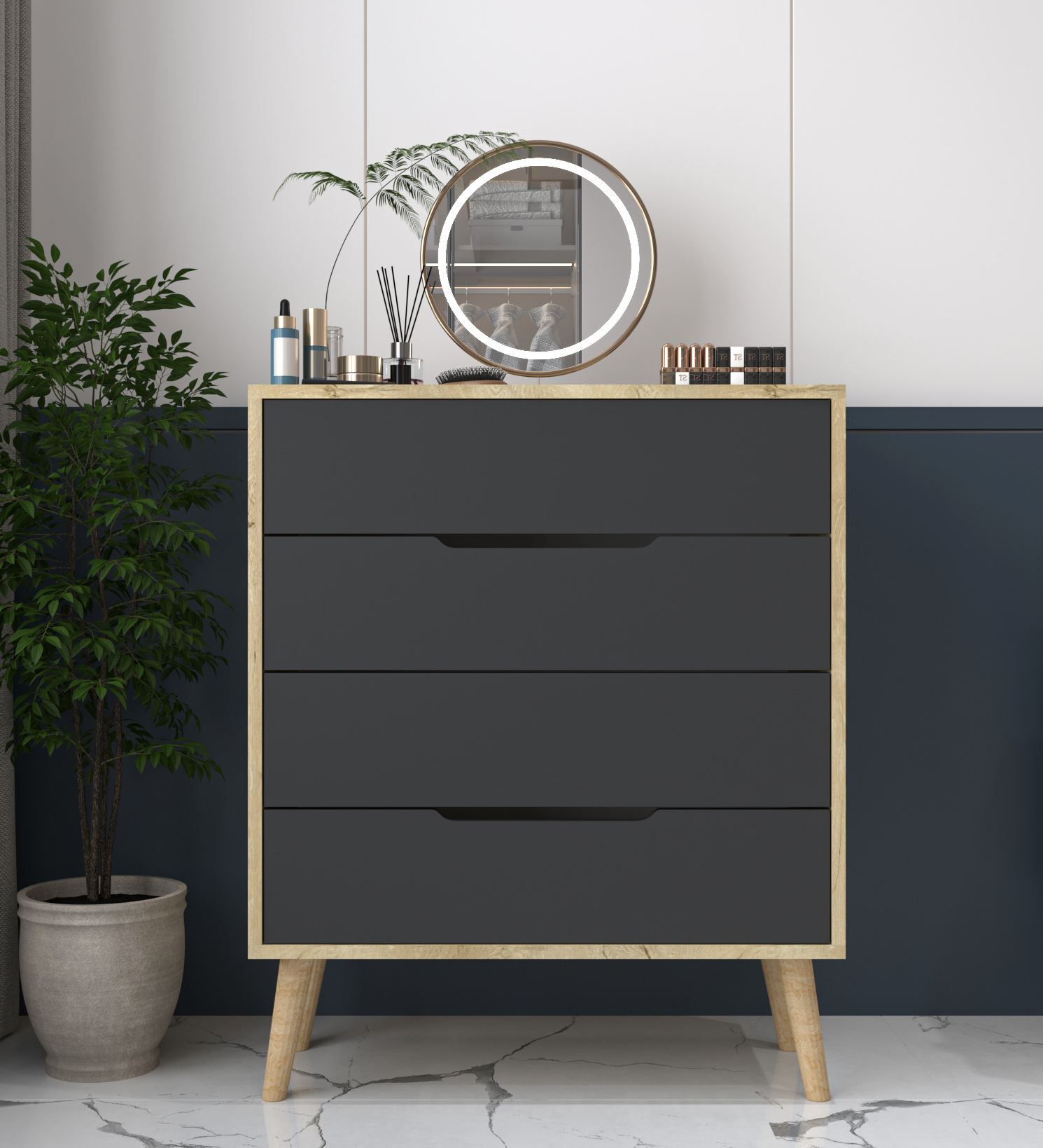 Dulap, Hanah Home, Flora, 78x95x45 cm, PAL, Stejar safir / Antracit