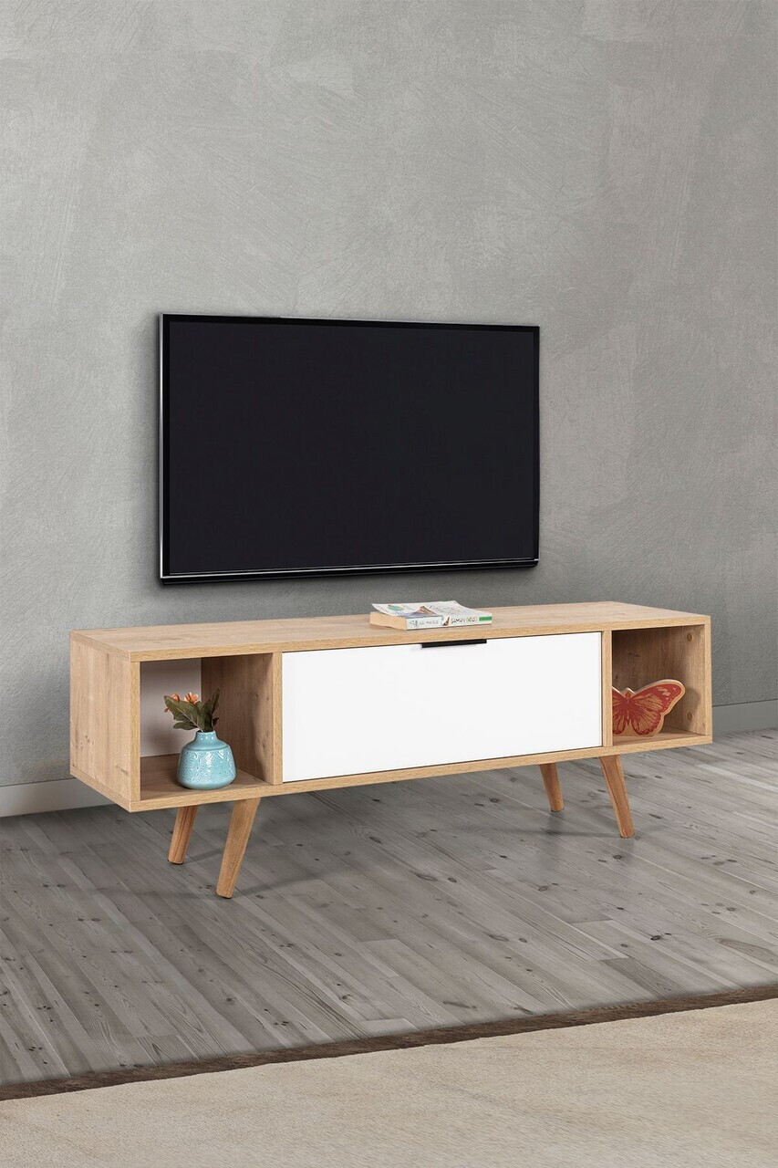 Comoda TV, Hanah Home, Mesir 3328, 130x47x35 cm, PAL, Stejar Safir / Alb — imaginea 4