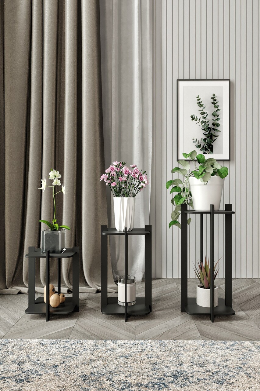 Suport din lemn pentru plante, Hanah Home, Flower Desk Square, MDF , Negru - view 2