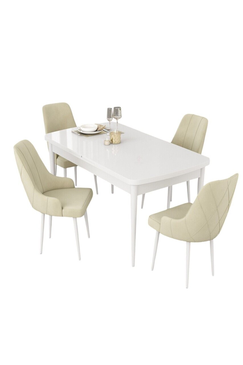 Set masa extensibila si scaune (5 piese), Hanah Home, Eta, Alb / Crem — imaginea 2