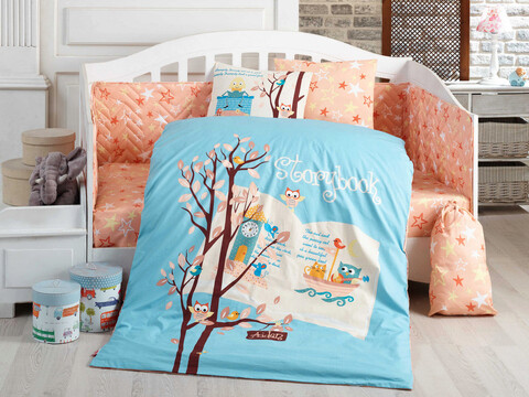 Lenjerie de pat pentru copii 4 piese, dream clock - blue, hobby, bumbac poplin