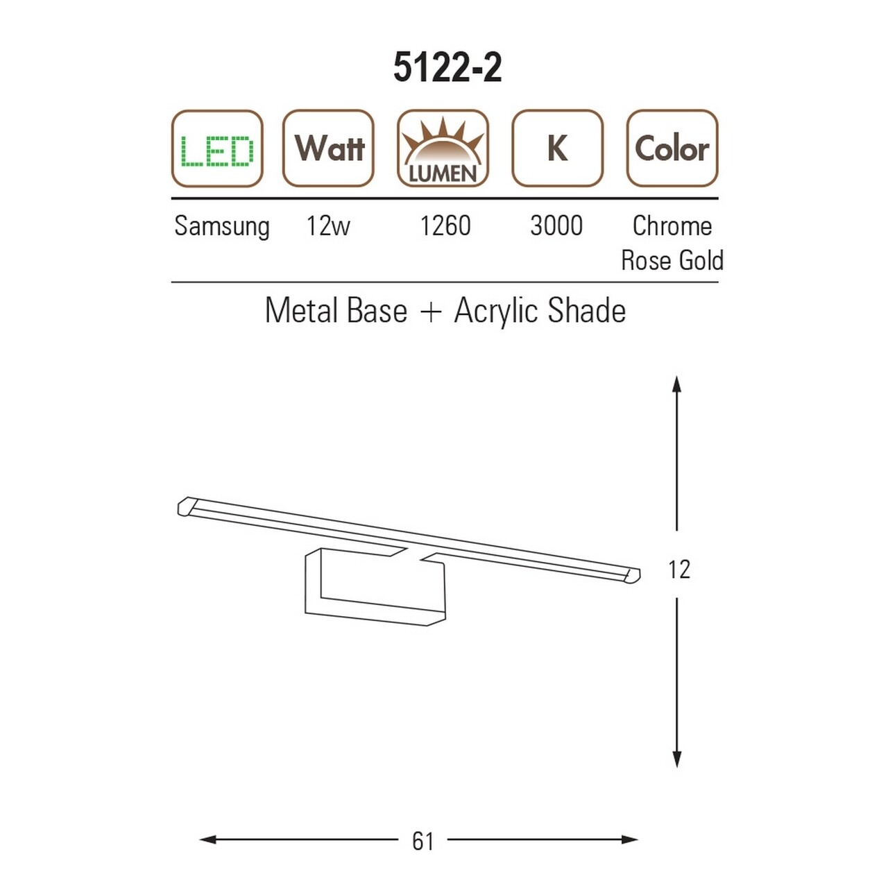 Aplica De Perete Valetta, Maison In Design, 61 Cm, 1 X LED, 16W, Crom