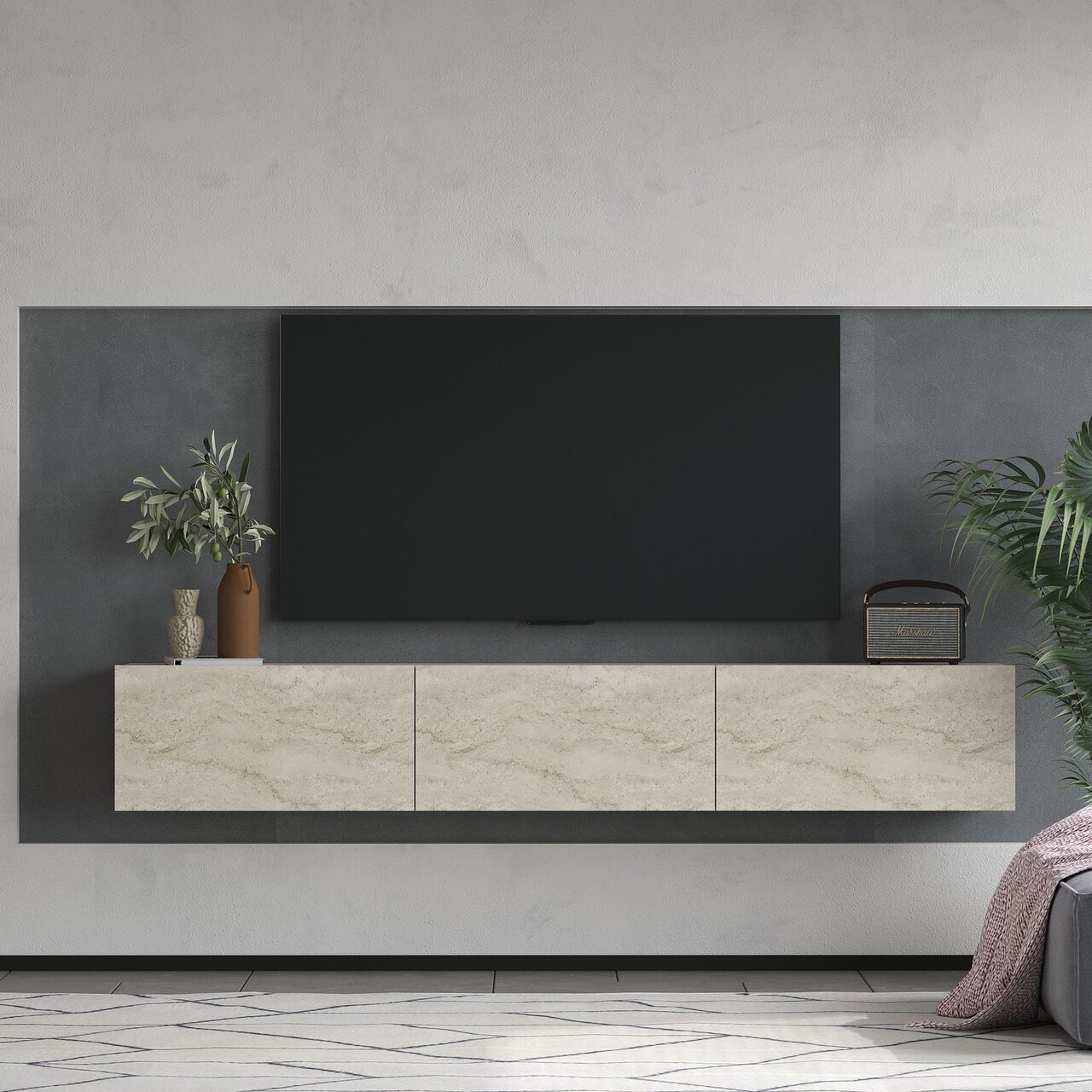 Comoda TV, Odessa, Alfa, 180x28.6x31.4 cm, Travertin - 2 | YEO
