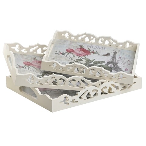 Set 3 tavi pentru servire Flowers, InArt, 39x30.5x6 cm, lemn de mesteacan