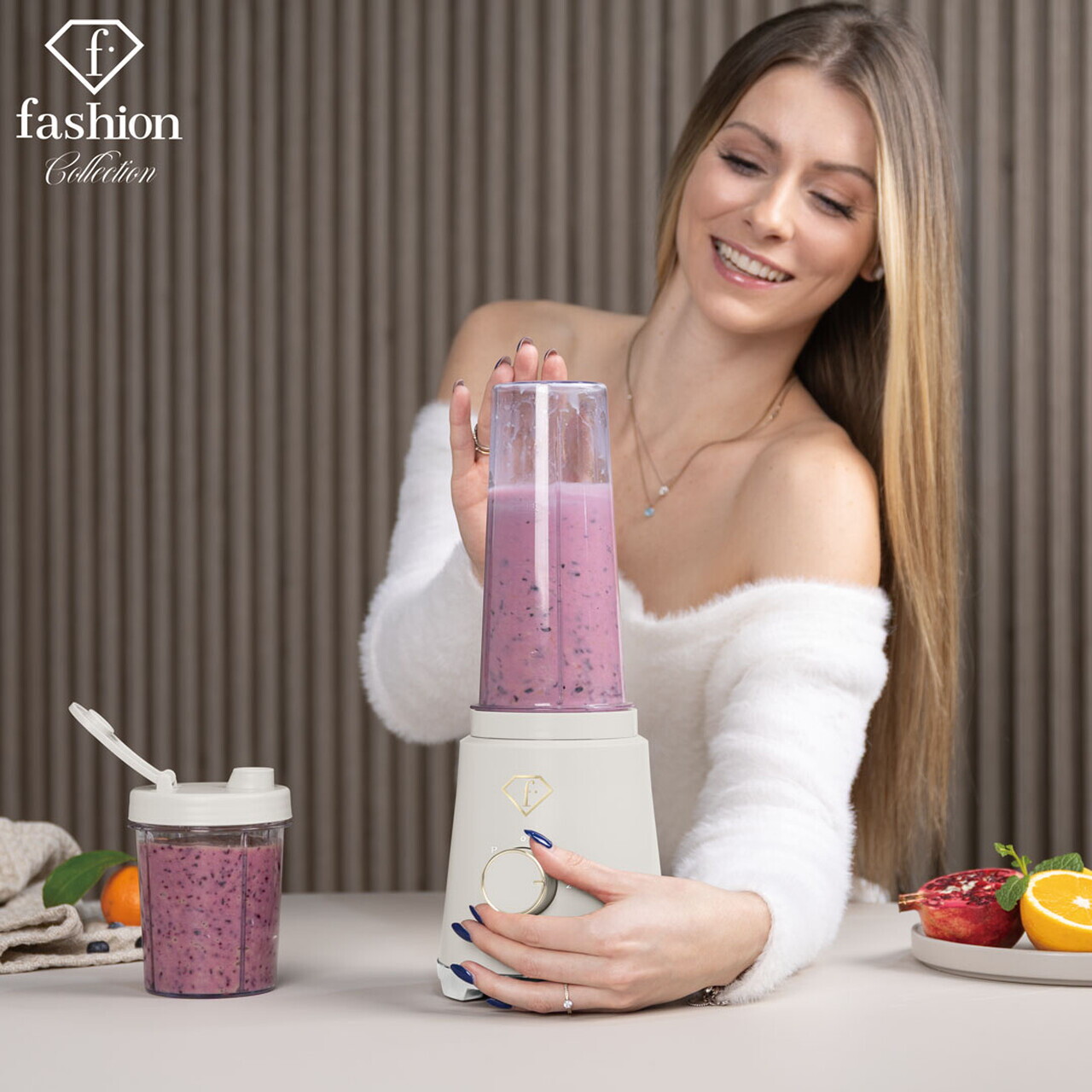 Blender pentru smoothie Fashion TV, Sahara, 320W, 300 ml/ 600 ml, inox/plastic, crem/transparent - view 7