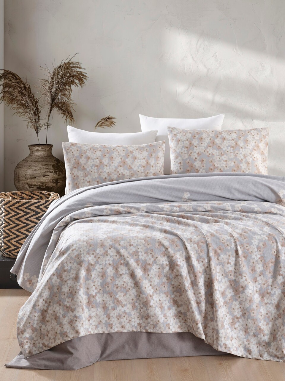 Cuvertura pique Single, Piti Yaprak - Rose, EnLora Home, Bumbac