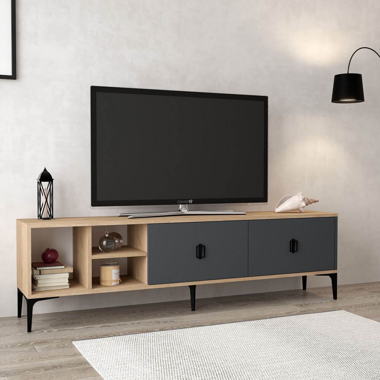 Comoda TV, Hanah Home, Era 3805, 180x50x35 cm, PAL, Stejar safir / Antracit — imaginea 4