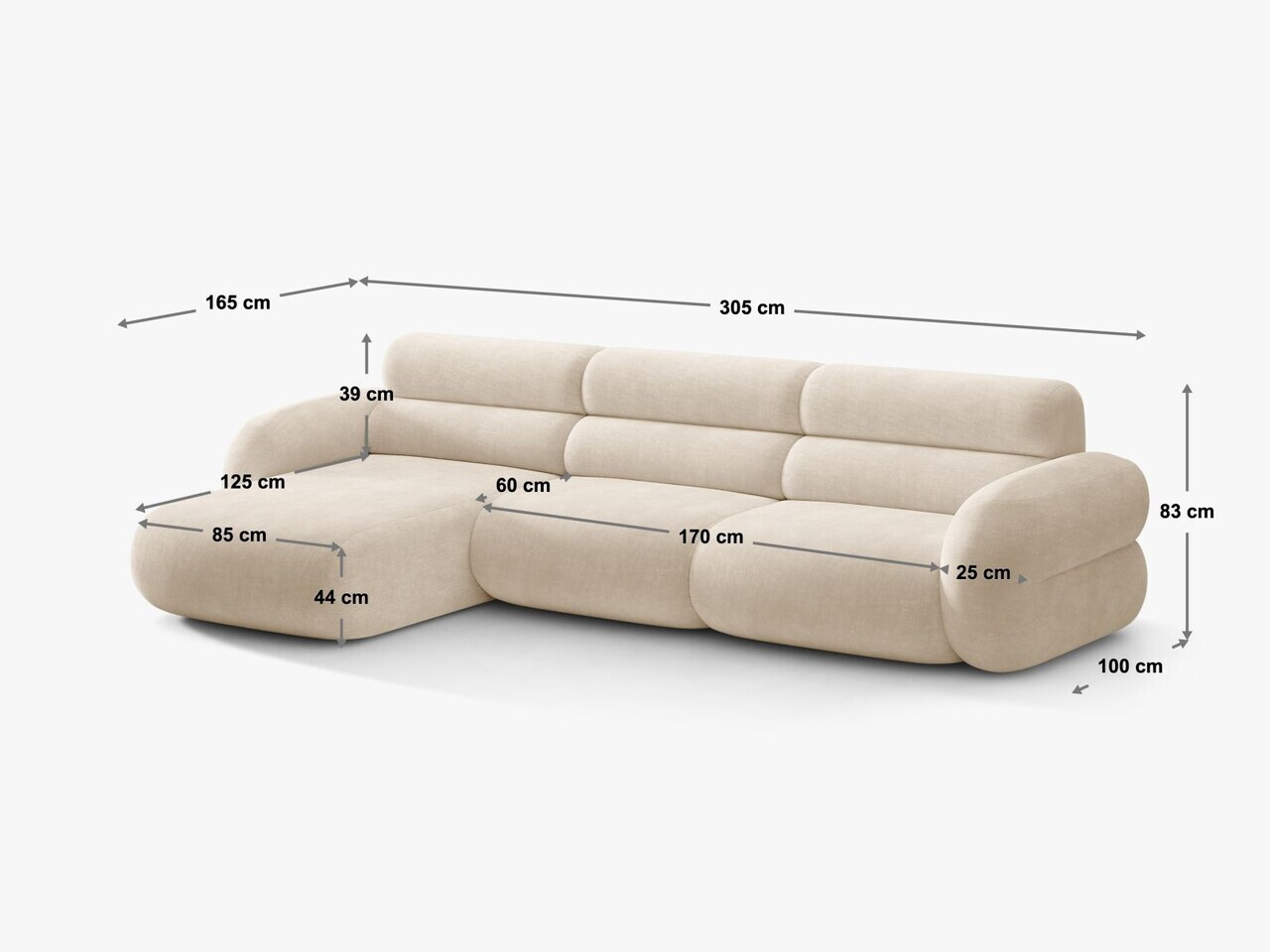 Coltar dreapta 4 locuri, Neo, Micadoni Home, 305x165x83 cm, tesatura Chenille, teracota — imaginea 2