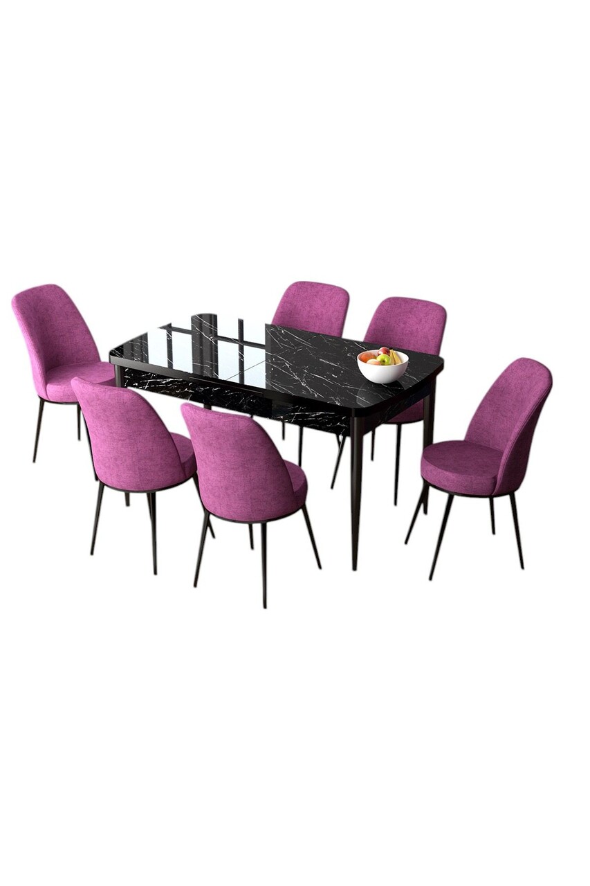 Set masa extensibila si scaune, Hanah Home, Zen, Marmură neagră / Violet - view 2
