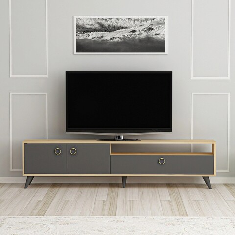 Comoda TV, Arnetti, Loft, 180×48.1×29.5 cm, PAL, Stejar / Antracit Arnetti