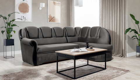 Coltar extensibil dreapta 3 locuri ELTAP, L-085, Lord, 243x180x112 cm, lemn/poliester, gri/negru