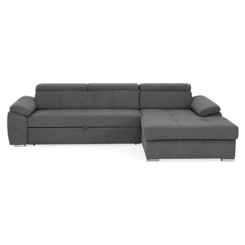 Coltar extensibil dreapta cu 3 tetiere si lada, Emily, L.272 l.175, stofa, PRM96 gri inchis