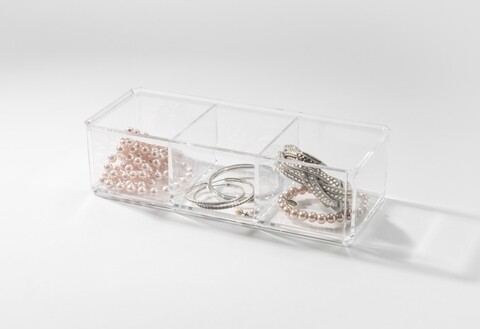 Organizator pentru bijuterii Compactor, 3 compartimente, polistiren, transparent