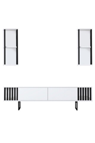 Comoda TV, Bexley, Chrome Line, 180x30x48 cm, PAL, Alb/Negru