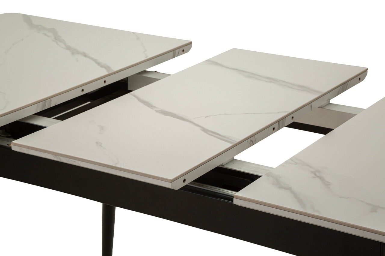Masa extensibila dining, Mauro Ferretti, Matt, 120-150x80x75 cm, metal/ceramica, negru/alb - imagine 3