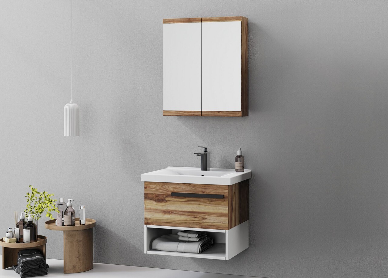 Set mobilier de baie (2 piese), Hanah Home, Blanc 65, Pin - view 2