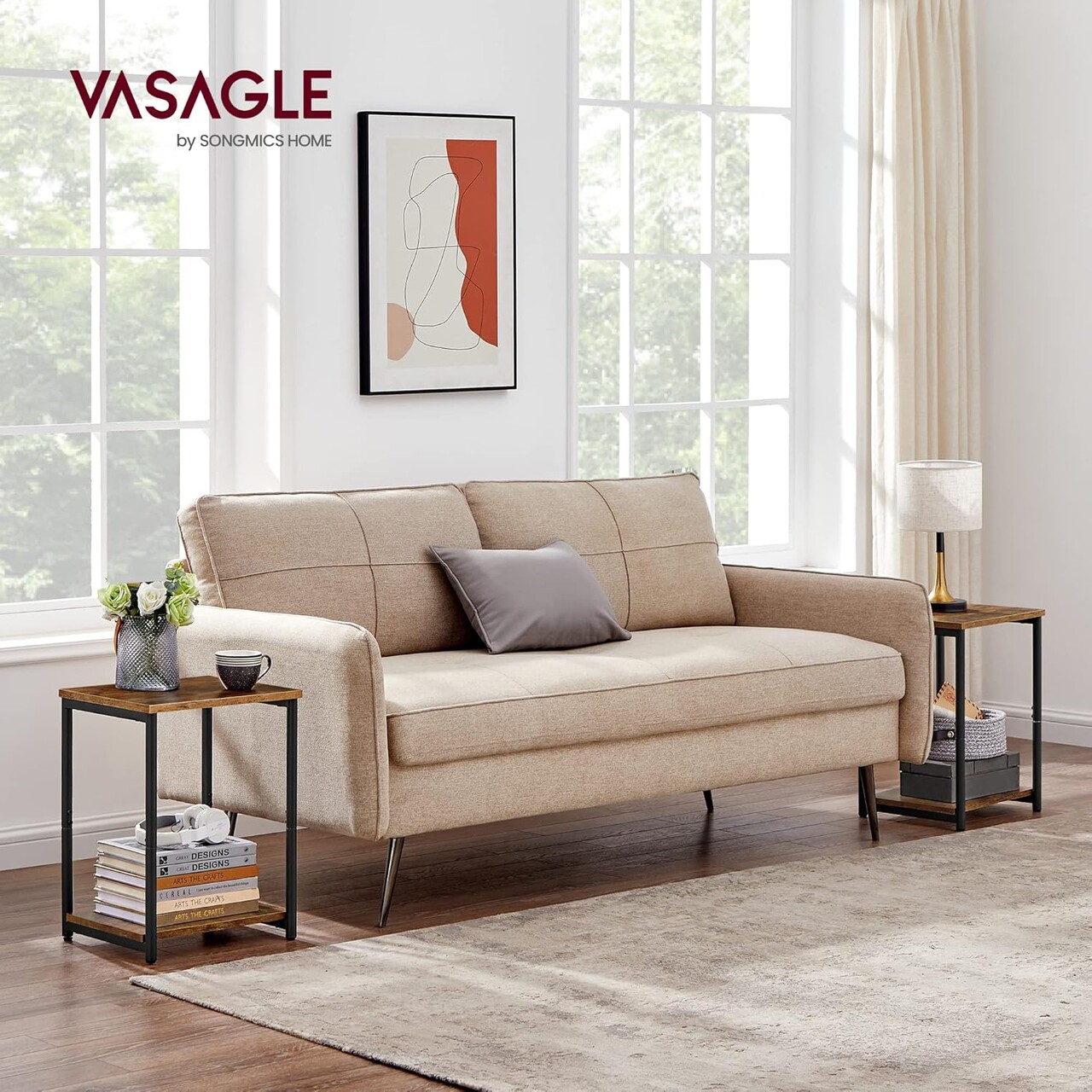 Set 2 masute, Vasagle, 40x30x50 cm, PAL/otel, maro rustic - imagine 12