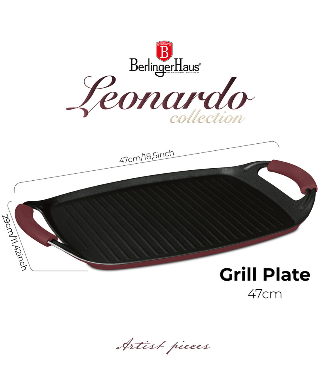 Tava grill Berlinger Haus, Leonardo, 47x29 cm, aluminiu forjat, visiniu mat - imagine 8