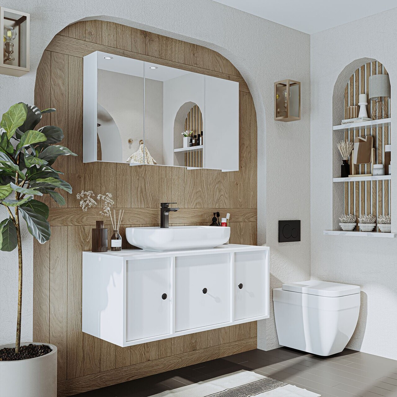 Set Dulap de Baie cu Chiuvetă și Oglindă (2 Piese), Hanah Home, 2568, MDF, Alb — imaginea 2