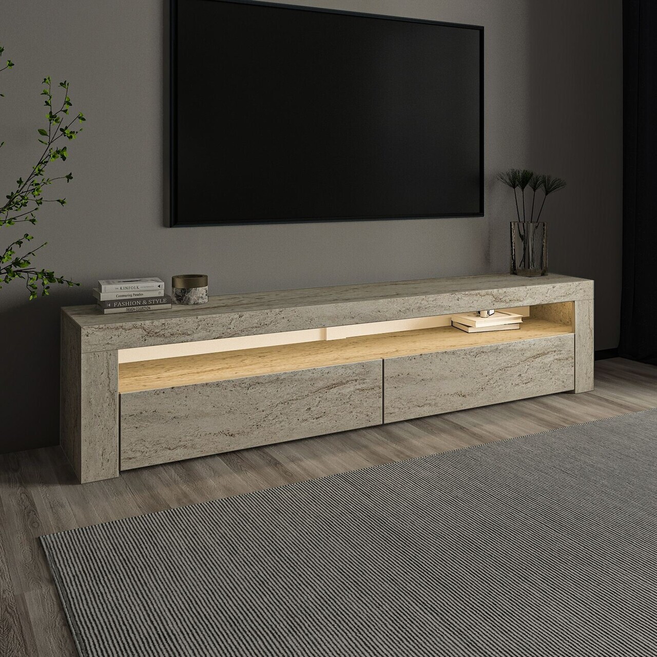 Comoda TV, Hanah Home, Batı, 150x46.8x36.8 cm, PAL, Travertin — imaginea 2