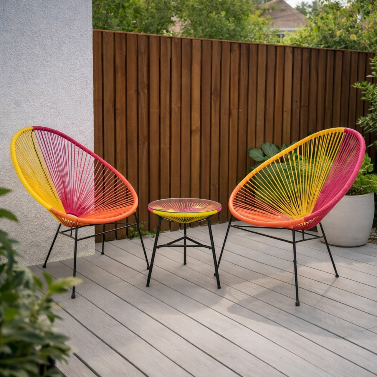 Set 2 fotolii si masuta pentru gradina/terasa Corfu otel galben/portocaliu/rosu