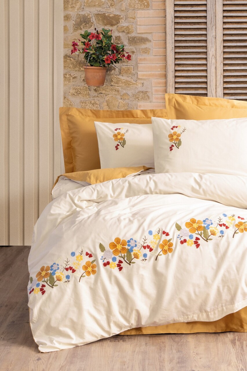 Lenjerie de pat dubla, Pamuya - Mustard, Cotton Box, Bumbac Ranforce