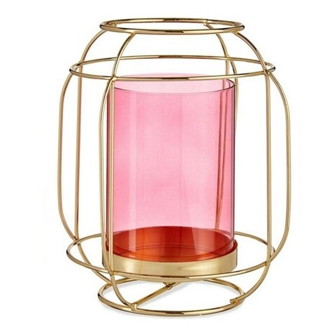Suport pentru lumanare amos, gift decor, 19 x 19 x 20 cm, metal/sticla, roz/auriu