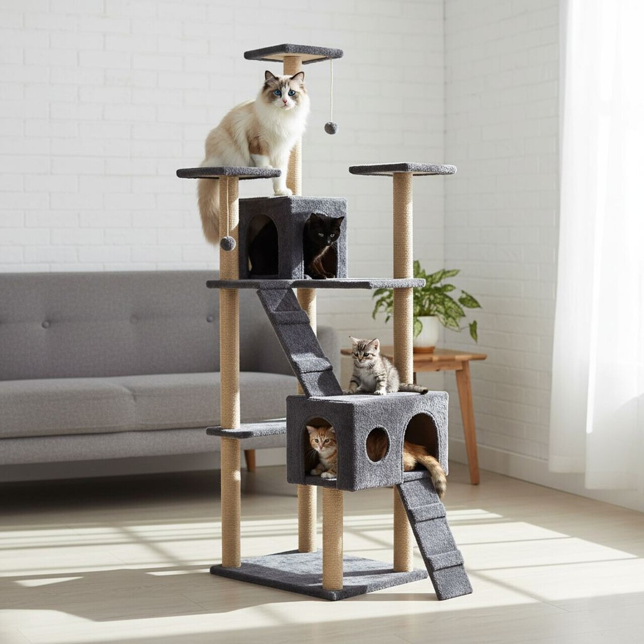 Casă pentru pisici, Paws & Whiskers, Verona, MATERIAL TEXTIL WELSOFT, Antracit
