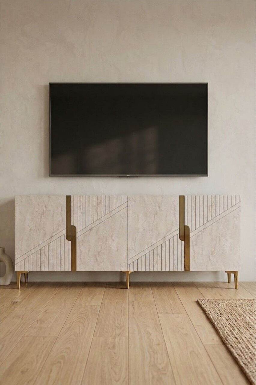 Consola, Hanah Home, Evva 150, 125x75x32 cm, White / Travertine / Gold — imaginea 2
